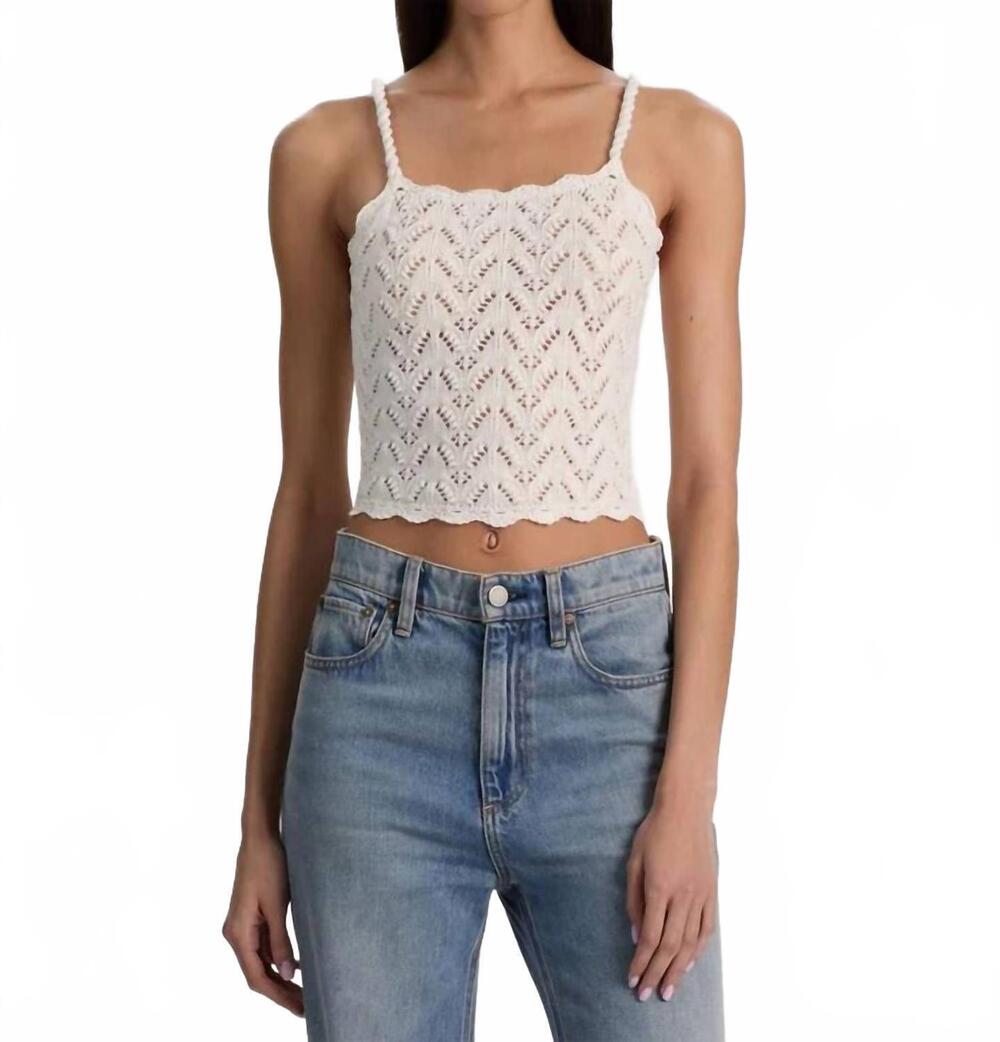NEW ALICE + OLIVIA sid crochet tank top in soft white